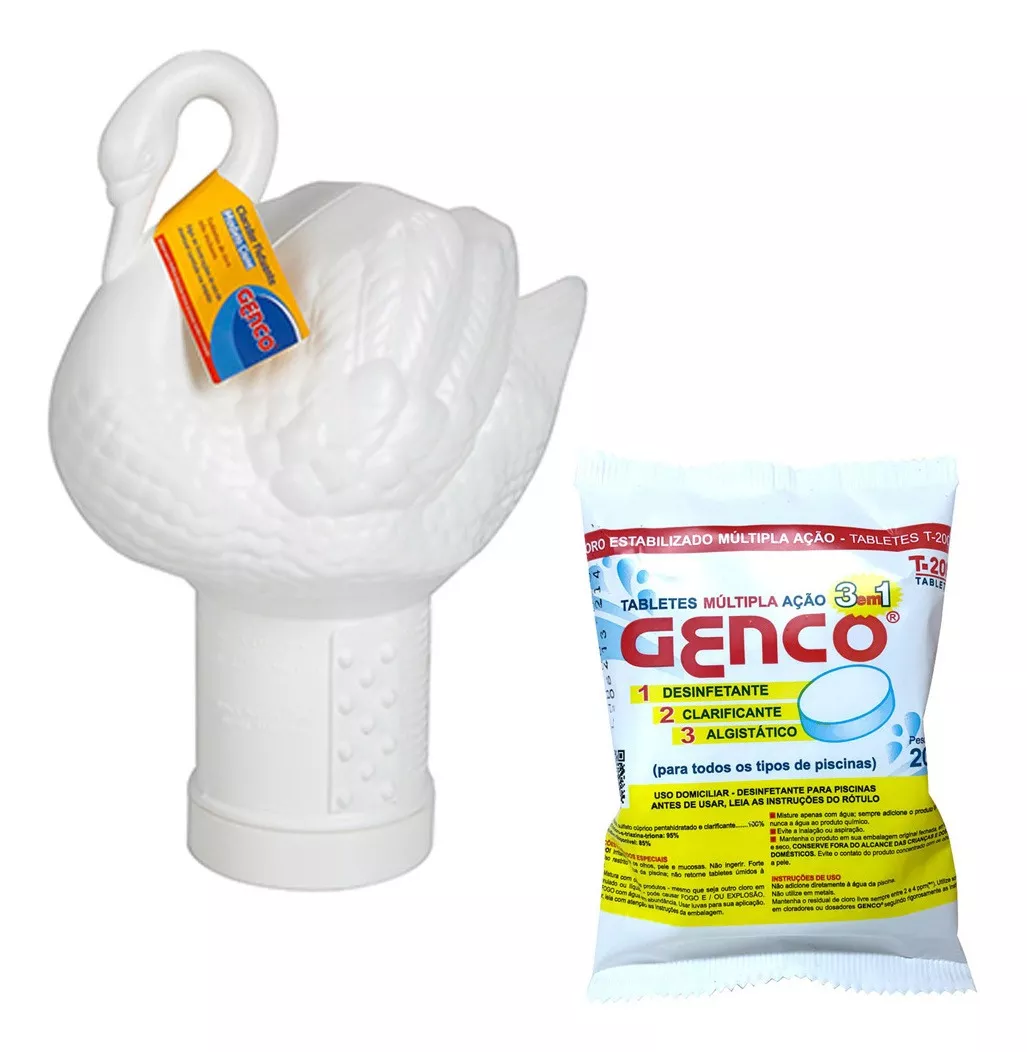 Clorador Flutuante Cisne Piscinas + 10 Pastilhas Cloro Genco